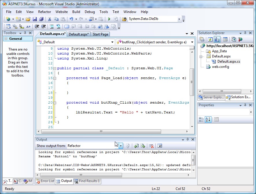 ASP.NET kursus - hello world 4 vs.net - fjernundervisning