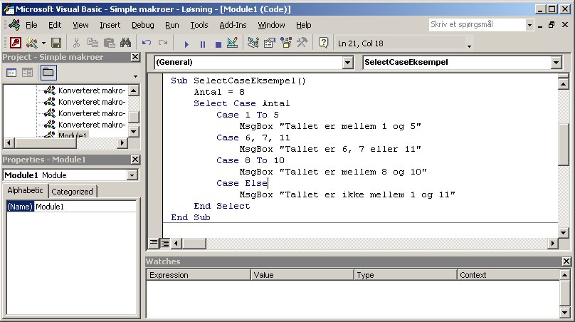 Access VBA kursus - VBA makro eksempel med select case - fjernundervisning