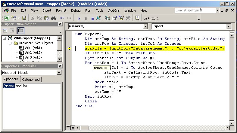 Excel VBA kursus - VBA debug - fjernundervisning