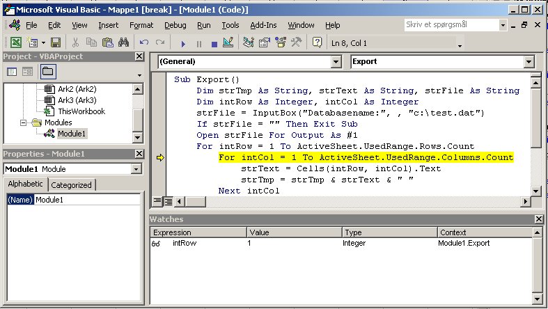 Excel VBA kursus - VBA watch - fjernundervisning