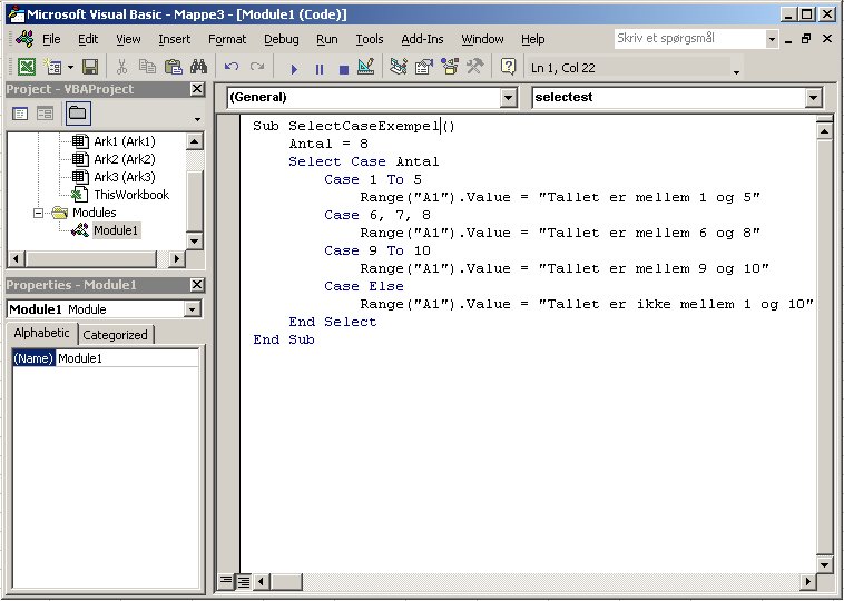 Excel VBA kursus - eksempel på brug af select case - fjernundervisning