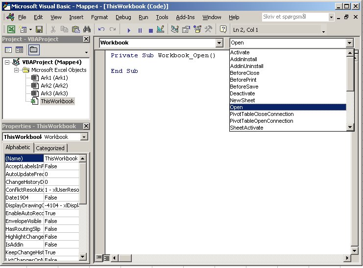 Excel VBA kursus - VBE hændelser - fjernundervisning