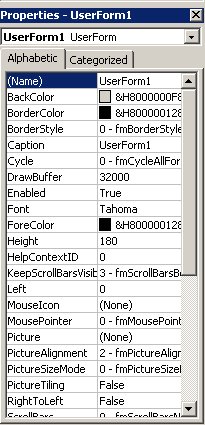 Excel VBA kursus - userform egenskaber (properties) - fjernundervisning